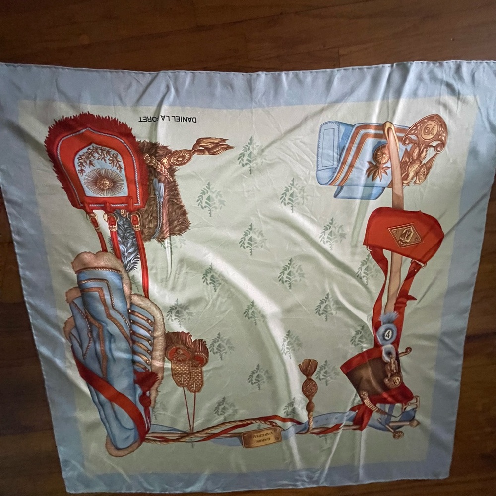 Daniel La Foret Grande Imperiale Colorful Silk Scarf with Equestrian Design.